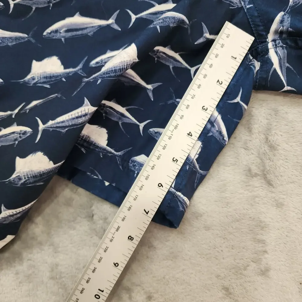 NAUTICA Board Shorts Mens L‎ Blue Deepwater Fish Print Tie Front Swim Trunks
